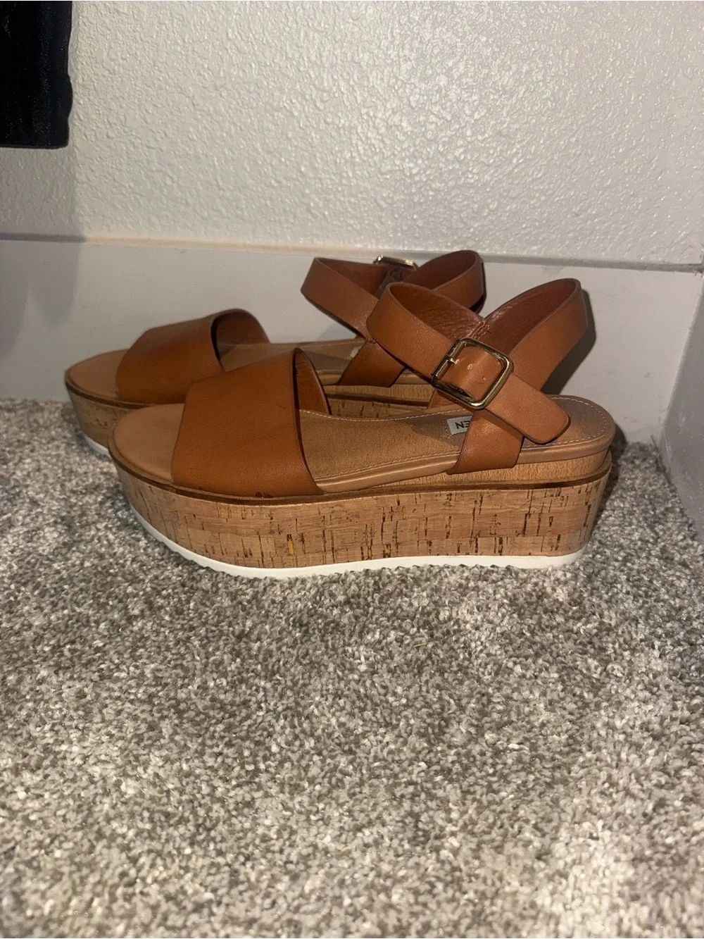 Steve Madden Brown Leather Wide Strap Ankle Buckle Sandals